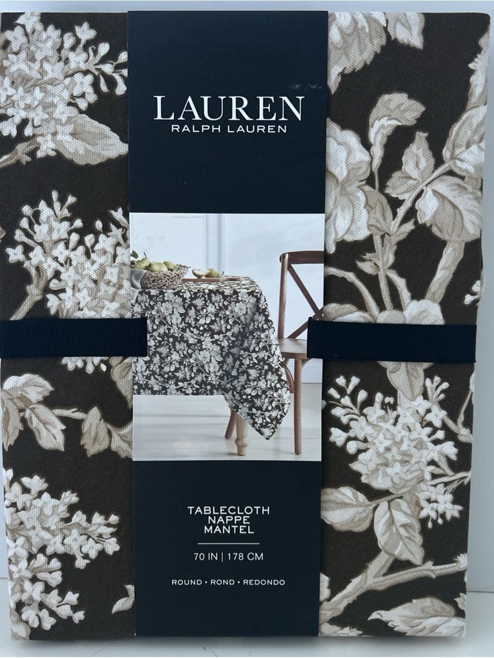 Ralph Lauren Tablecloth Brown and Cream Gorgeous Floral Round 70” NEW